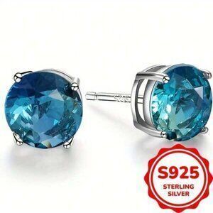 Sterling Silver 925 Blue CZ Stud Earrings
